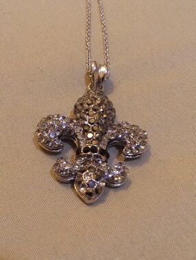 Silver Crystal Fleur-de-Lis Pendant Necklace - Silver